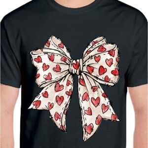 Valentine’s Day Comfort Colors Black T-Shirt with Heart Bow Design